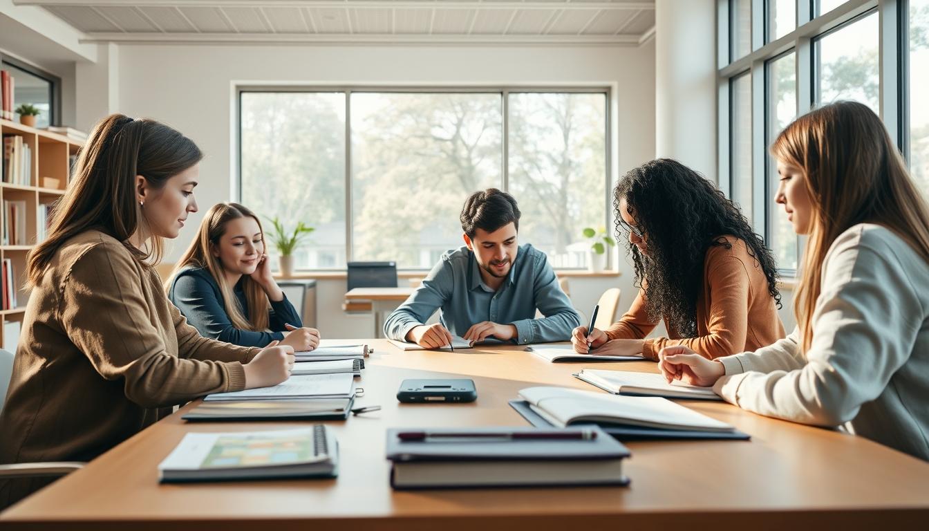Student using a study guide to organize academic notes