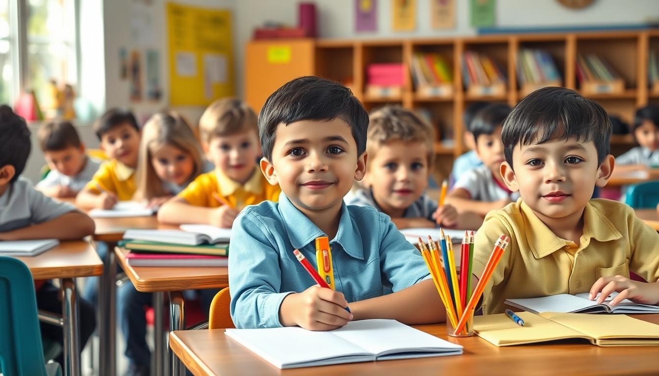 Students studying together in modern classroom